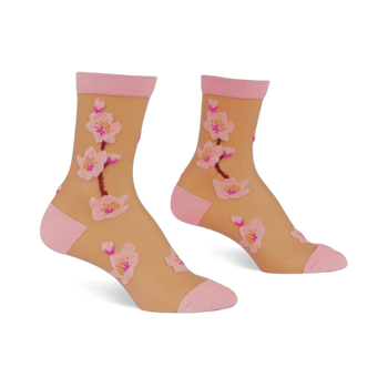 cherry blossoms  cherry blossom themed womens beige novelty crew socks