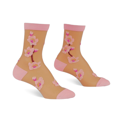 cherry blossoms  cherry blossom themed womens beige novelty crew socks
