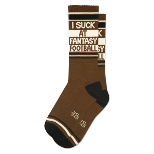 A single brown crew sock with black toes and heels. Features 