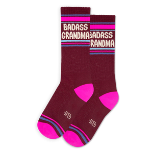 Pair of burgundy crew socks with 