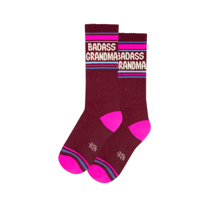 Pair of burgundy crew socks with 