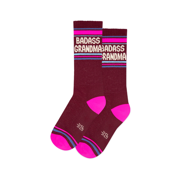 Pair of burgundy crew socks with 