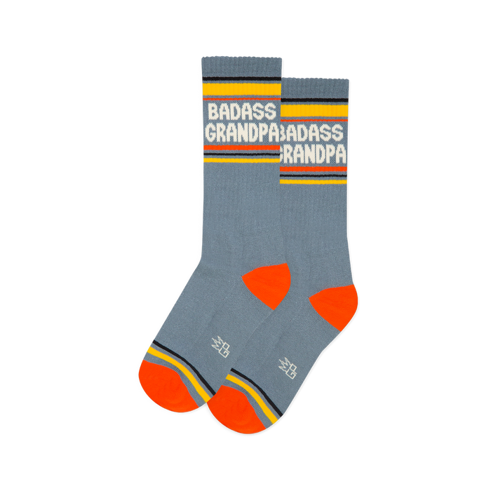 Pair of grey-blue crew socks with white 