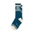 Teal crew socks with white heel and toe. Bold white text reads ONLY CHILD on the cuff, bordered by retro athletic stripes.