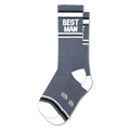 Heather grey crew socks with white heel and toe, athletic stripes, and BEST MAN in bold letters.