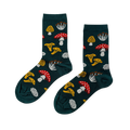 forest fungi  mushrooms themed womens green novelty crew socks