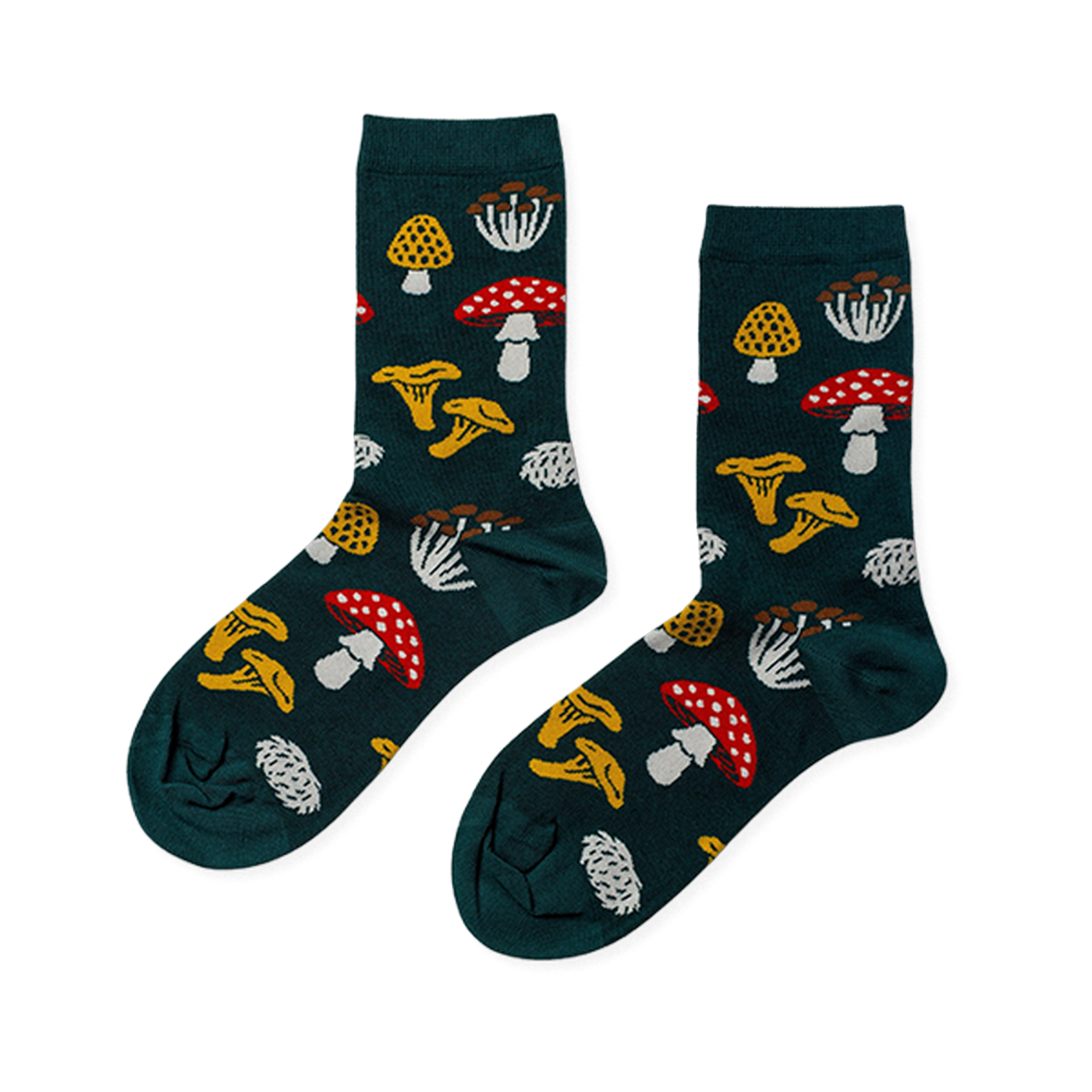 forest fungi  mushrooms themed womens green novelty crew socks