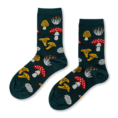 forest fungi  mushrooms themed womens green novelty crew socks