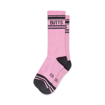 butts in the dark - pink with black stripes & toes/heels - crew socks - funny socks for men & women  