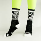 Flat lay product shot: Two 'I Don't Wear Underwear' socks laid flat, showcasing the design and details.