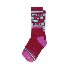 my cat says you're dumb cat themed mens & womens unisex red novelty crew^xl socks
