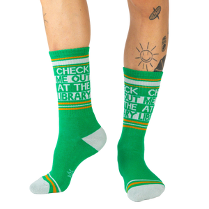 Lifestyle shot showing the socks on a person's legs.