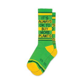 it's always ok to buy more plants funny themed mens & womens unisex green novelty crew^xl socks