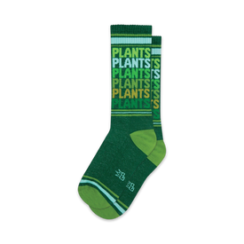 "plants // green crew socks with "plants" in white and yellow // men's and women's"  