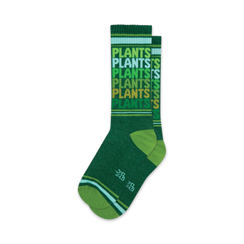 "plants // green crew socks with "plants" in white and yellow // men's and women's"  