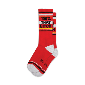 red "100% that bitch" crew socks - women's xl   
