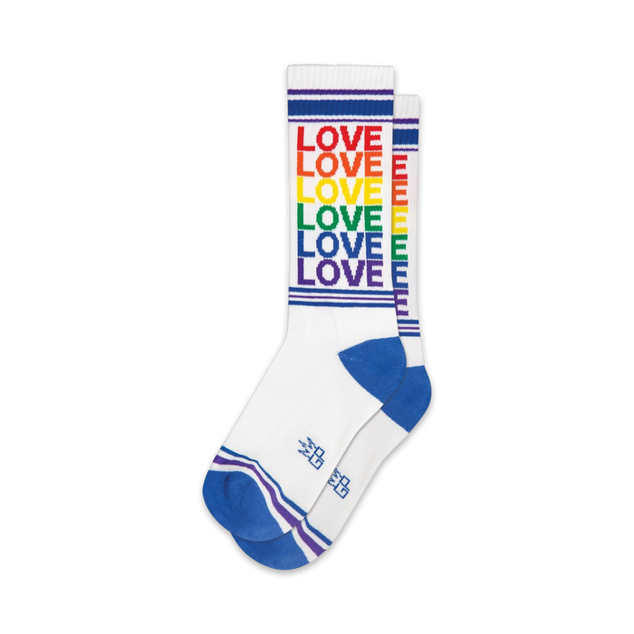 crew xl white unisex socks with rainbow-colored 