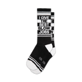 Pair of black and white crew socks featuring the text 'I GIVE THE BEST BLOW JOBS' in a vertical, bold font.