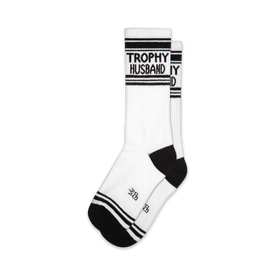 trophy husband fathers day themed mens & womens unisex white novelty crew^xl socks