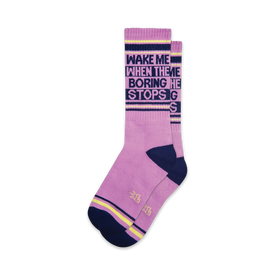 wake me when the boring stops funny themed mens & womens unisex pink novelty crew^xl socks