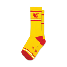 eat me gym funny themed mens & womens unisex yellow novelty crew socks