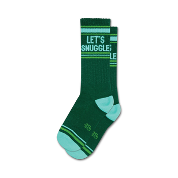 let's snuggle dark green socks with blue and light green stripes. perfect for men and women.  