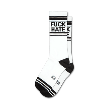 fuck hate words themed mens & womens unisex white novelty crew socks