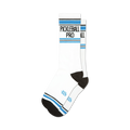 Pair of white crew socks with black and light blue stripes and 'Pickleball Pro' text.  A small logo is visible at the bottom.
