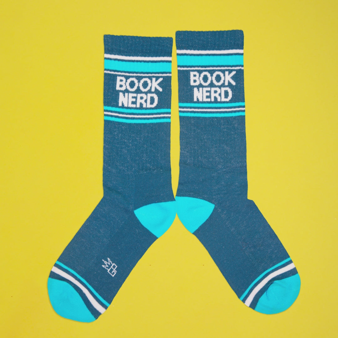 Lifestyle image of a person wearing the 'Book Nerd' socks (not shown in provided images, inferring based on the others). [lf]