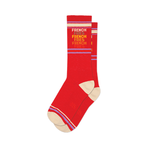 close-up front view of a pair of red socks with 