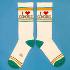 Another flat lay of 'I Heart Cowgirls' socks, showcasing design details.