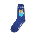 A navy blue crew sock features a cute orange cat reading a blue book. The text 'Go away! I'm reading!' is on the sock. The brand 'A Tail of Two Kitties' is on the bottom.
