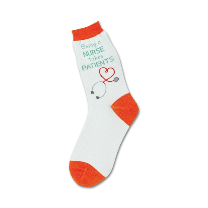 [white nurse crew socks designed for women feature stethoscope with heart and words 