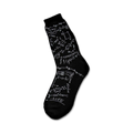Black crew socks with white mathematical equations, formulas, and symbols printed all over.