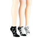 Lifestyle shot: three pairs of musical socks on mannequin legs.
