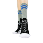 Close-up view of the socks from the front, highlighting the sneaker design.