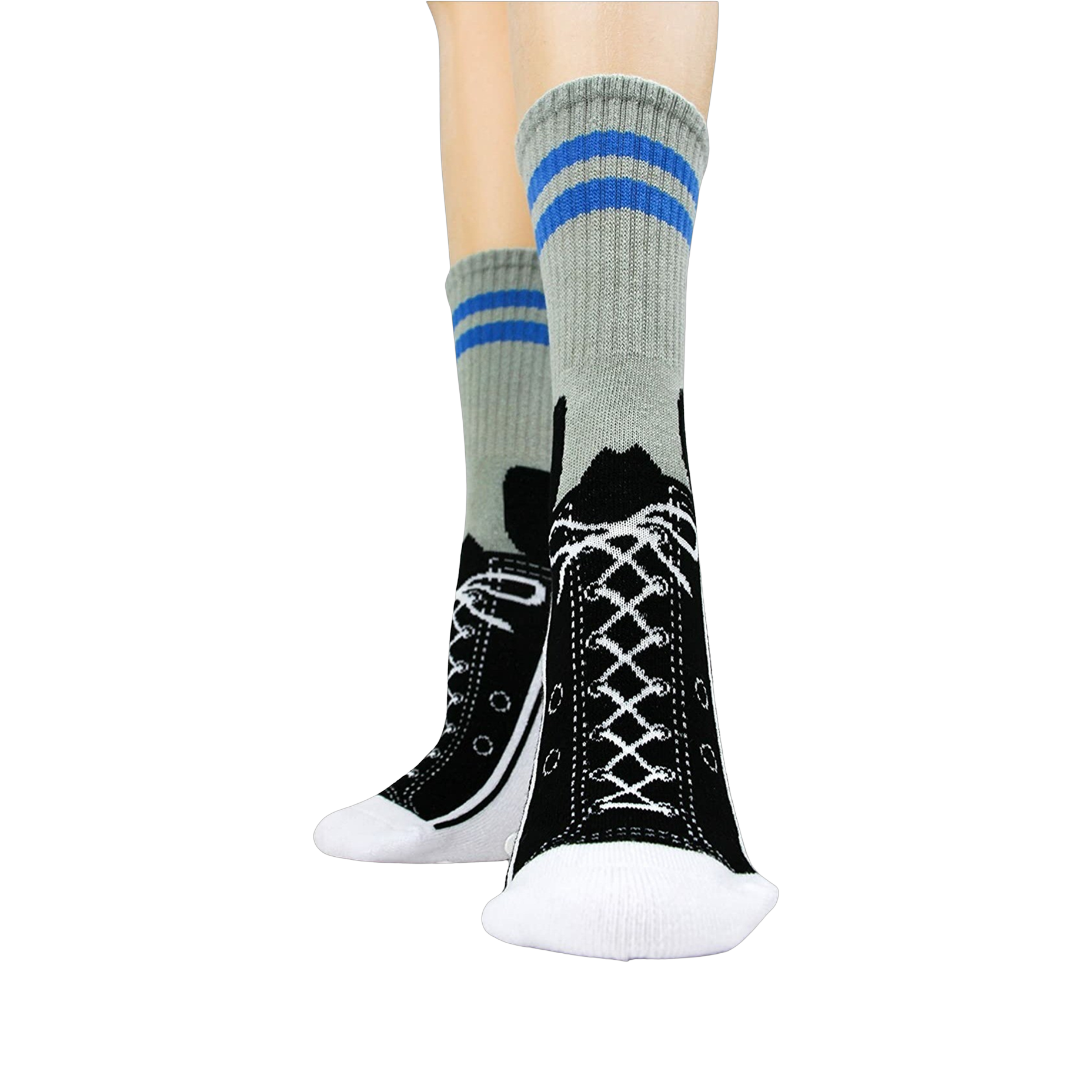 Close-up view of the socks from the front, highlighting the sneaker design.