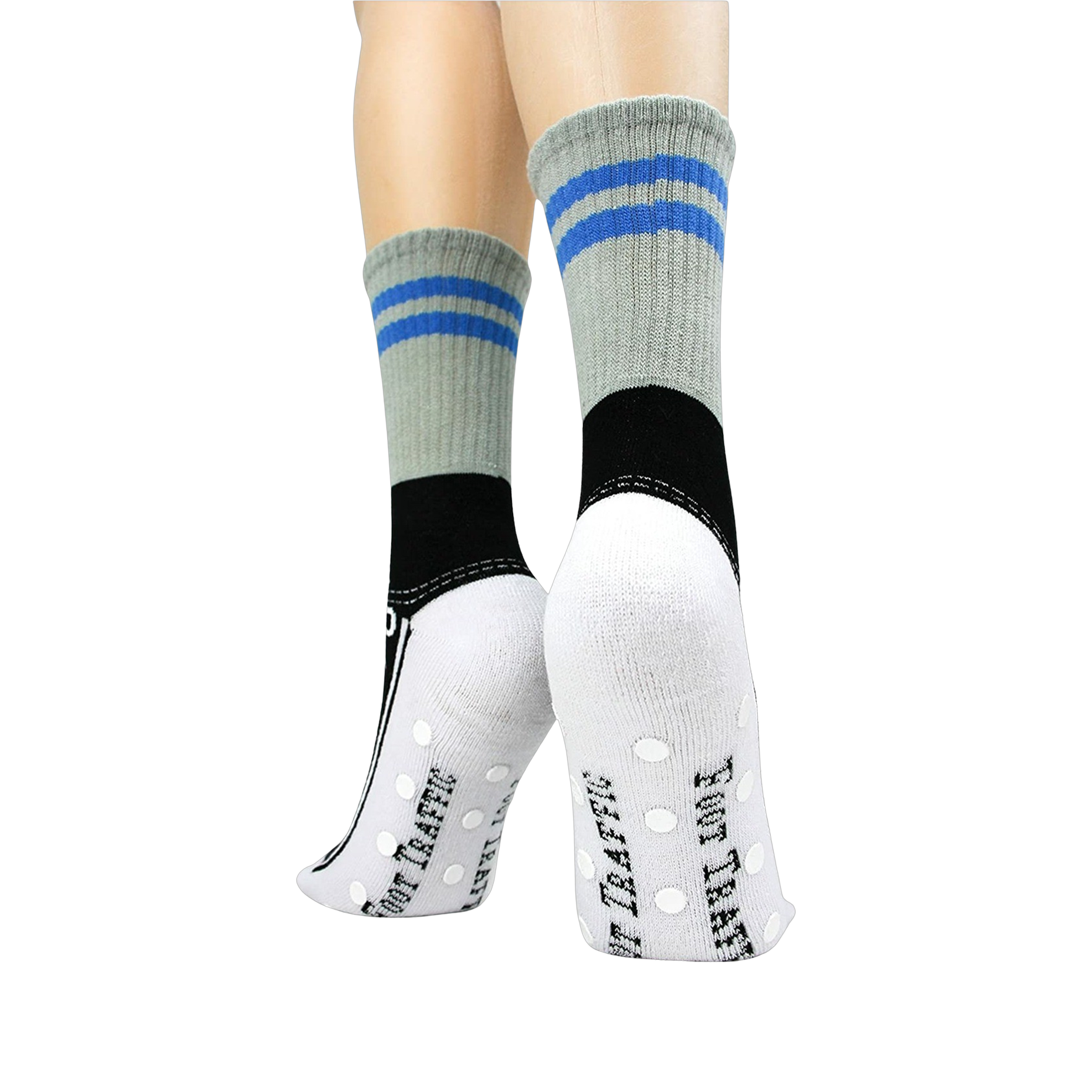 Back view of the socks, showing the detail of the non-skid soles.