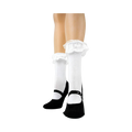 Back view of the socks on a model's legs, showing the non-slip grips on the soles.
