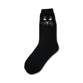 black cat women's crew socks: cute cat face pattern, black and white, comfortable and stylish   