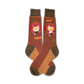 A pair of crew socks in brown and tan with a woodgrain pattern, a glass of bourbon, a cigar, and 'Aged' and 'Reserve' labels.