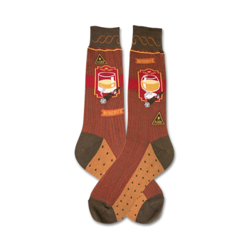 brown socks with red & white striped pattern and snifter of brandy with cigar. mens   