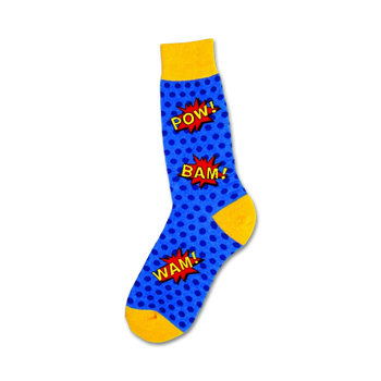 bam! pop culture themed mens blue novelty crew socks