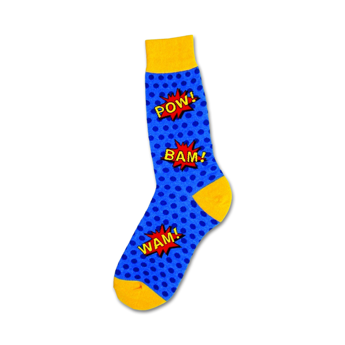   blue socks with yellow polka dots and 