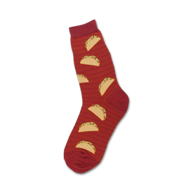 red crew socks with taco pattern in lettuce and tomato design for women.  