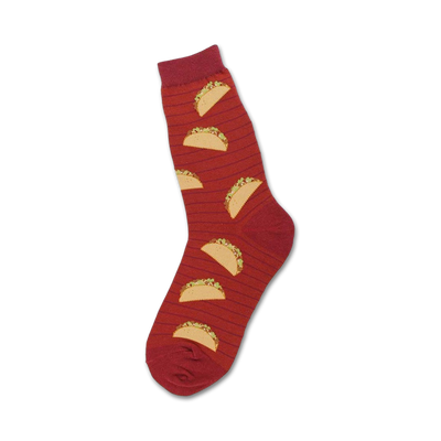 red crew socks with taco pattern in lettuce and tomato design for women.  