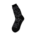 Black crew socks with white mathematical equations, formulas, and symbols printed all over.