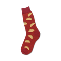 Red crew socks with a pattern of illustrated tacos.  A fun, casual style.
