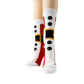 Close-up shot of a pair of Santa Suit socks, emphasizing the design details.