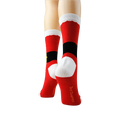 Another back view of the socks on mannequin legs, showcasing the sock's branding.